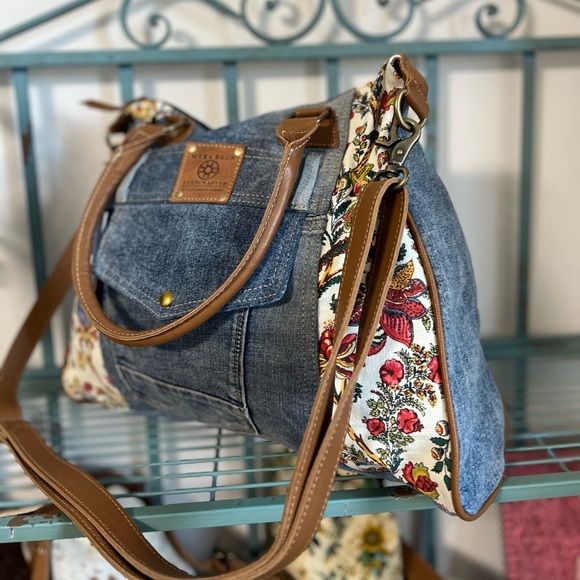 OBSESSED New Spring Floral Trend Denim Myra Bag Jean Tote satchel Frayed purse - Picture 8 of 14